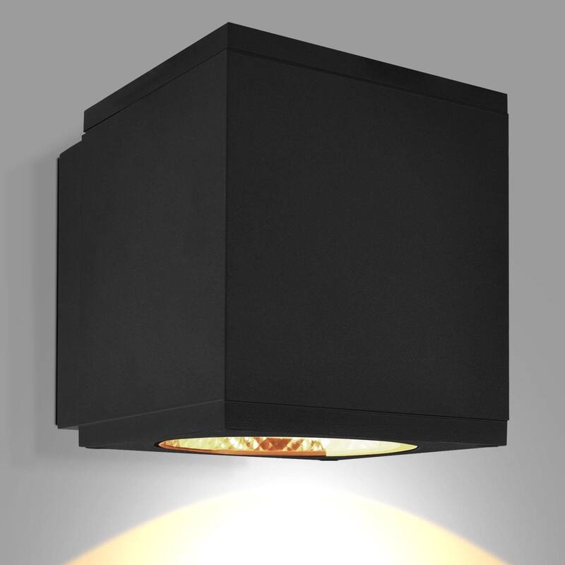 Luxrite LED Outdoor Cube Wall Light, Up or Down Black Wall Sconce, 3CCT 3000K-5000K, 15W, Aluminum, IP65 Waterproof, ETL - 3 Color Selectable 30/40/50