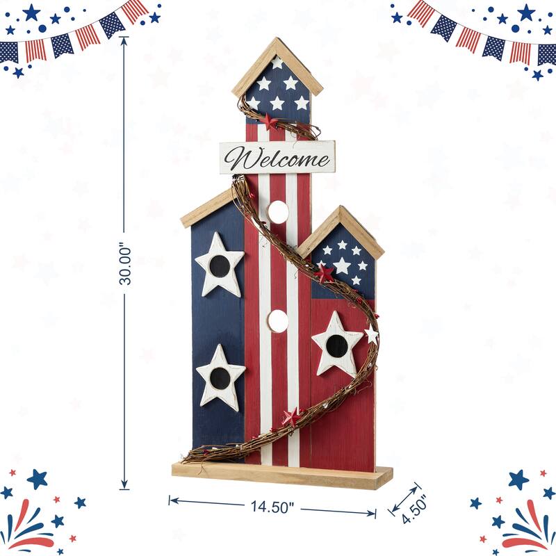 Glitzhome 30''H Patriotic/ Americana Wooden Birdhouse Porch Decor