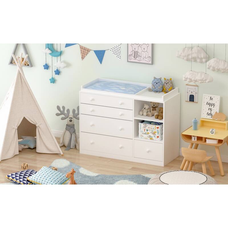 Kerrogee 5-Drawer Dresser with Baby Changing Table - White - White - 5-drawer