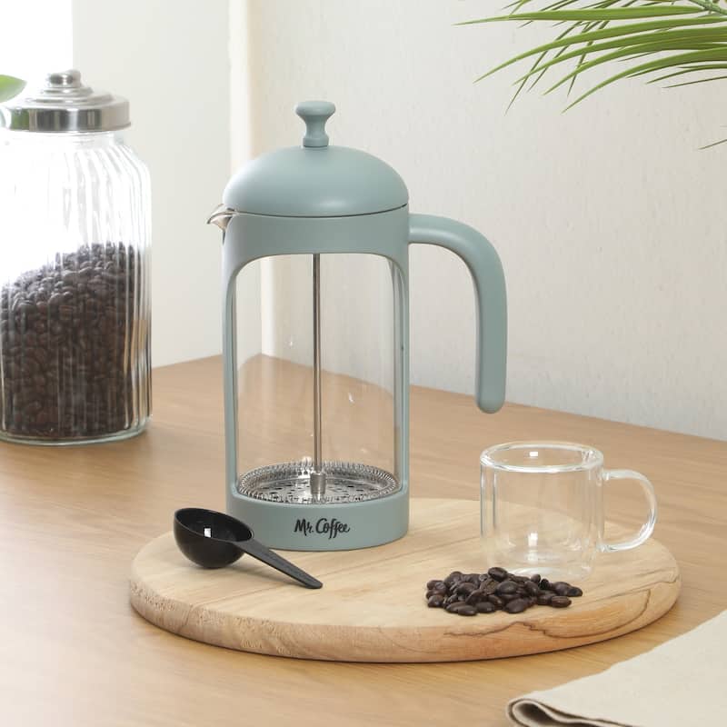 Mr. Coffee French Press Coffee Maker, 31 oz Borasilicate Glass & Frame and Plunger, Includes Coffee Scoop
