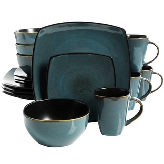 16-Piece Soft Square Dinnerware Set in Teal Green dinner