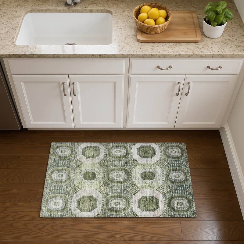 Premium Washable Super Soft Vintage Traditional Mayfield Rug - Olive - 1'8" x 2'6"