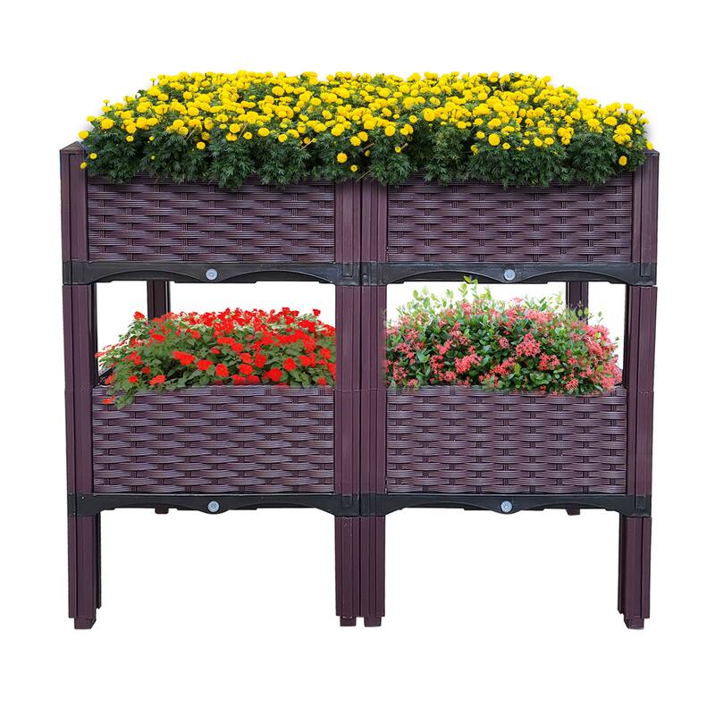 Plastic Raised Garden Bed Set of 4 - Brown