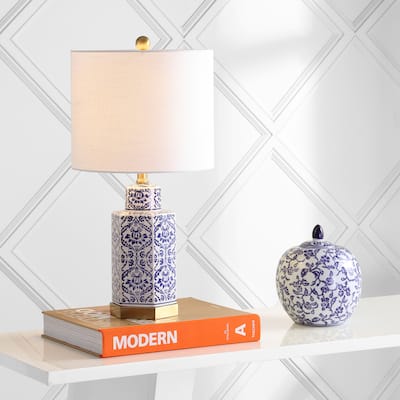 Gretchen 23.5" Ginger Jar Ceramic/Metal LED Table Lamp, Blue/White by JONATHAN Y