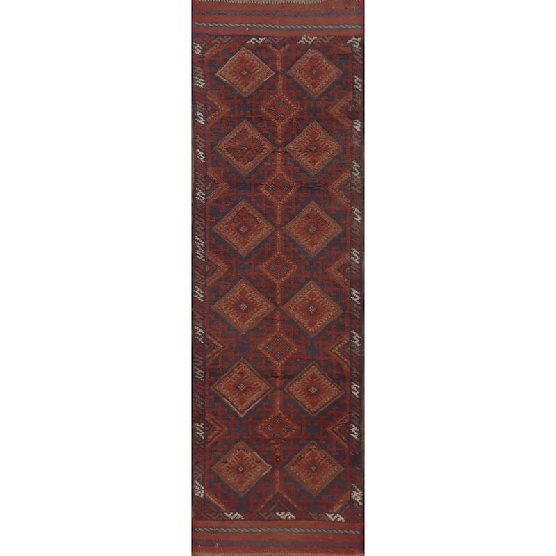 Hand Knotted Oriental 100% Wool Carpet Traditional Tribal Red Balouch Runner Rug - 8' 1'' X 2' 1''