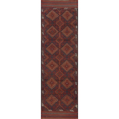 Hand Knotted Oriental 100% Wool Carpet Traditional Tribal Red Balouch Runner Rug - 8' 1'' X 2' 1''