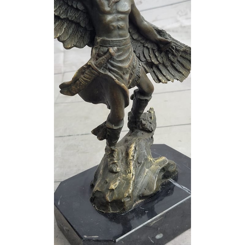 Native American Indian Eagle Dancer Shaman Medicine Man Bronze Sculpture Statue Marble Base