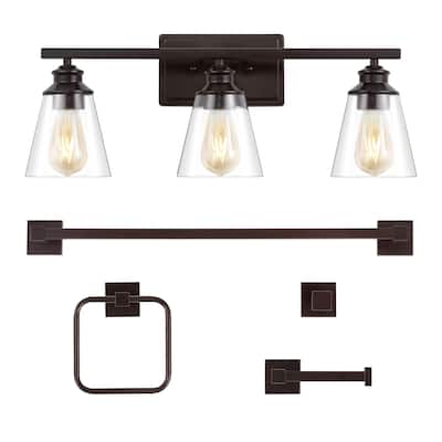 Caia 22.88" 3-Light Vintage Classic Vanity Light with Bathroom Hardware Accessory Set, (5-Piece) by JONATHAN Y