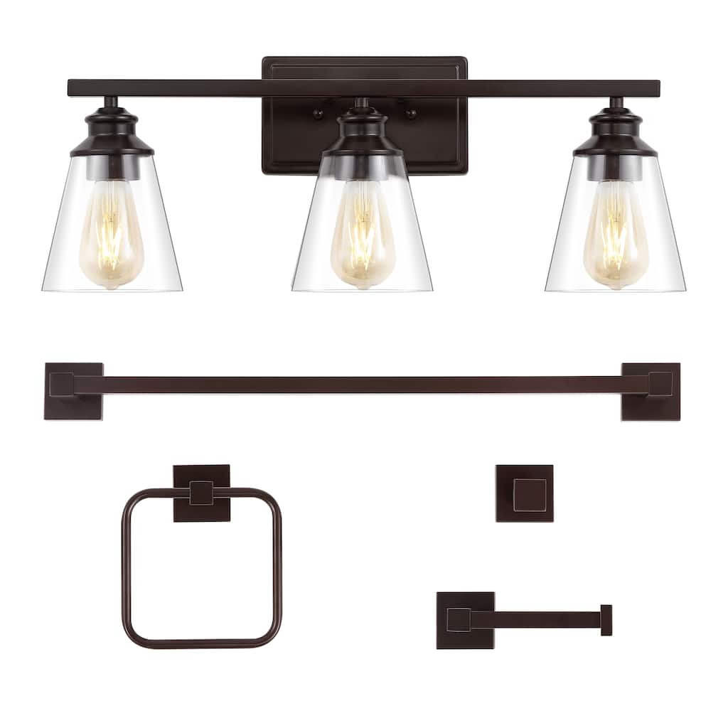 Caia 22.88" 3-Light Vintage Classic Vanity Light with Bathroom Hardware Accessory Set, (5-Piece) by JONATHAN Y