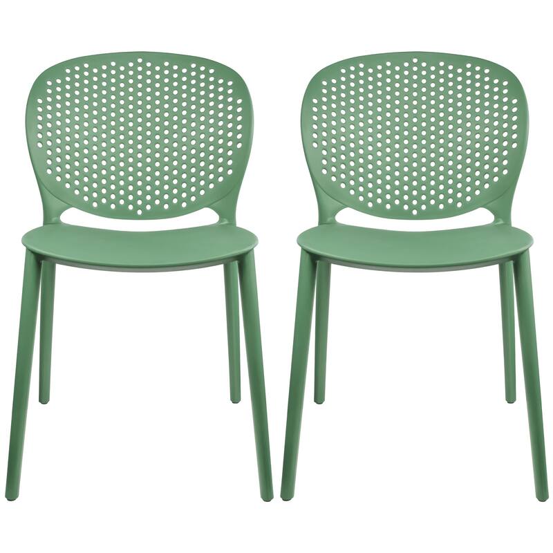 Armless Stacking Molded Matte Dining Side Chairs Patio Indoor Outdoor Kitchen Bedroom Set of 2 - Green