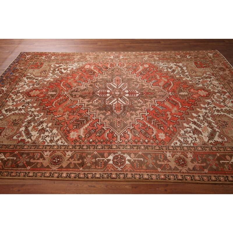 Geometric Heriz Persian Vintage Wool Carpet - 6'6"x 9'6"
