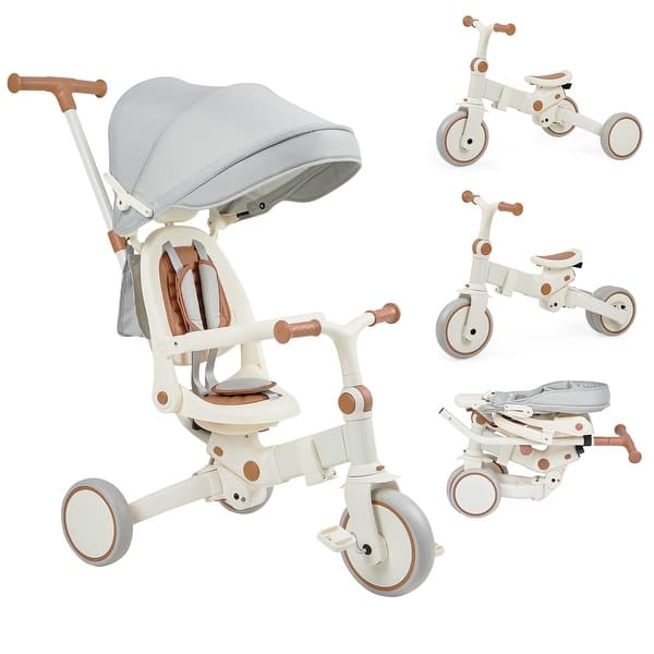 slide 2 of 14, 7 in 1 Baby Tricycle with Removable and Adjustable Parent Handle White