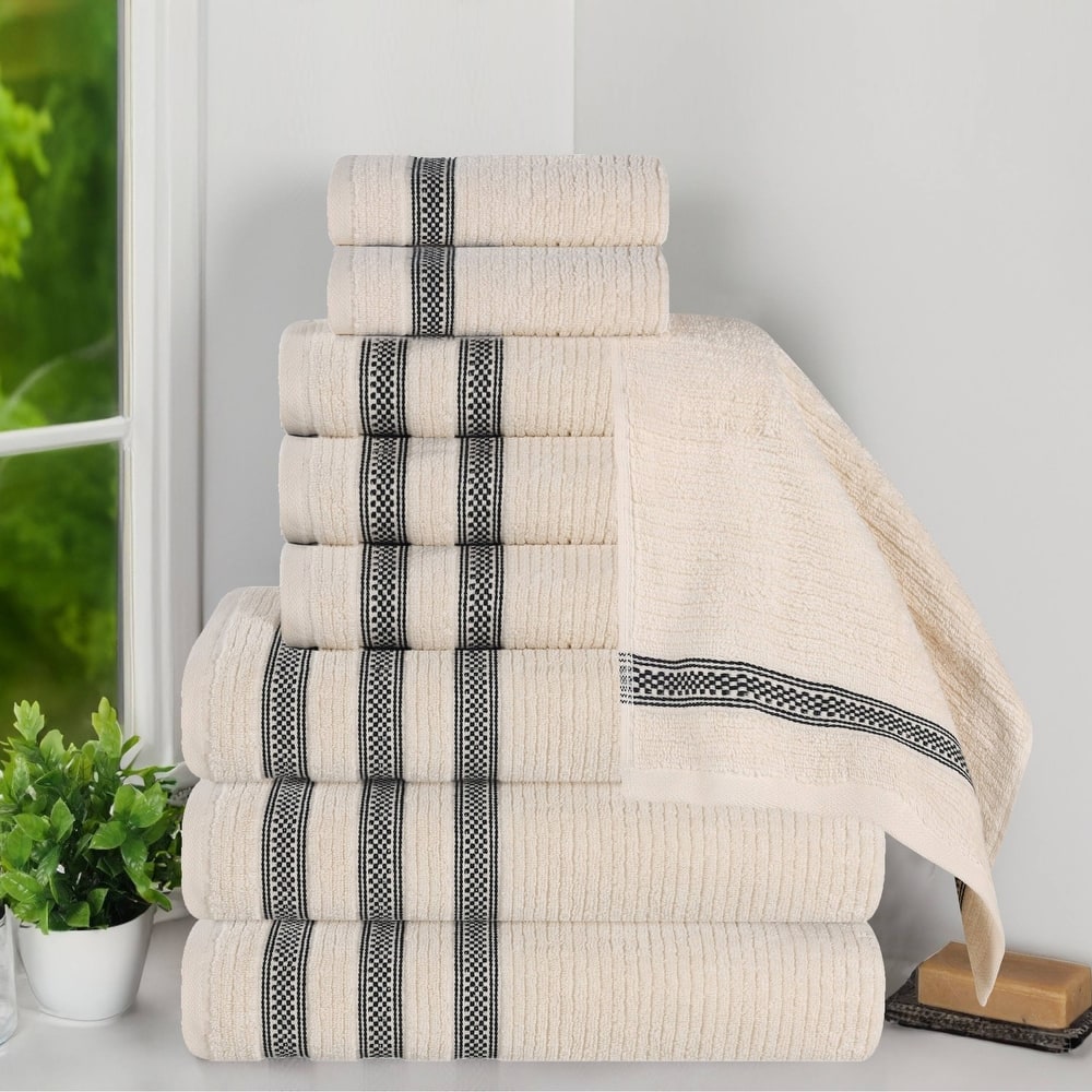 Superior Brea Zero Twist Cotton Ribbed Modern 9 Piece Bathroom Towel Set