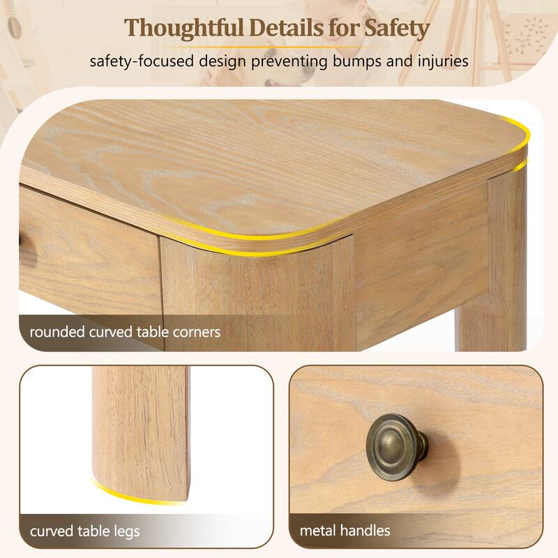 Anmytek Rustic Console Table with 3 Drawers and Curved Safety Corners Light Oak Entryway and Sofa Table for Living Room