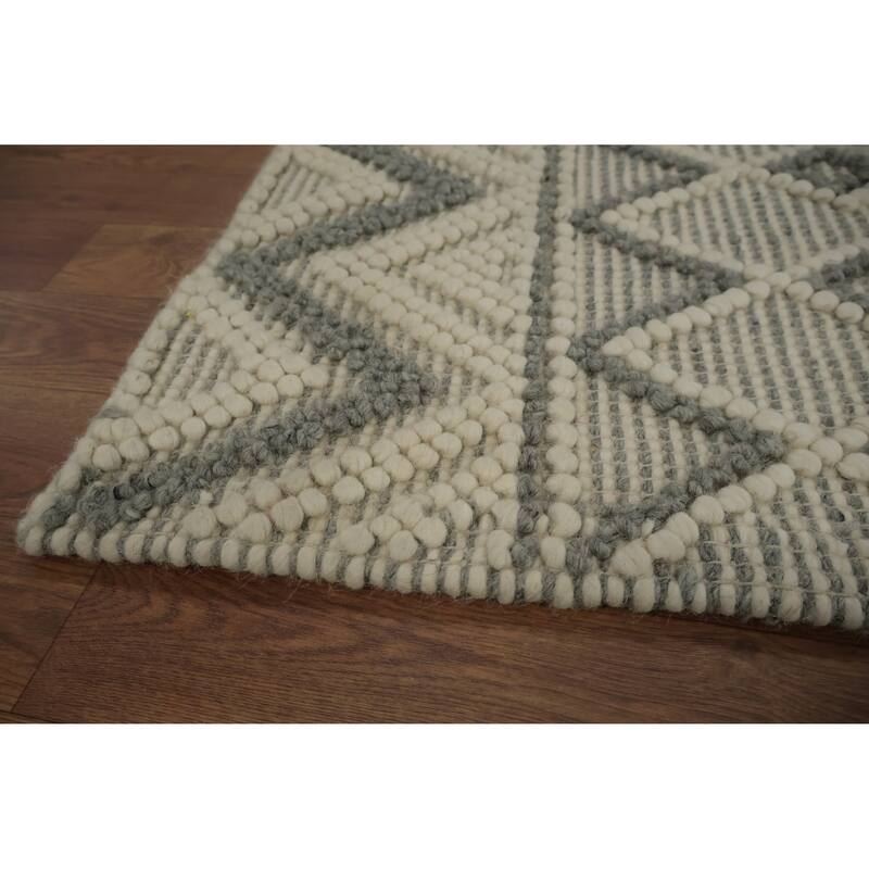 Hand Knotted Oriental 100% Wool Carpet Modern Geometric Greys & Charcoal Modern Gotti Design Runner Rug - 7' 11'' X 2' 7''