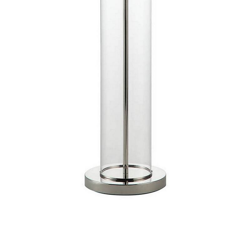 Axie 60 Inch Floor Lamp, Clear Glass Stand, Empire Shade, Metal, Nickel
