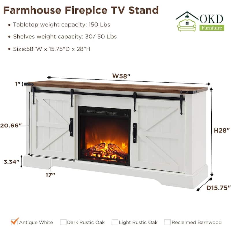 Farmhouse Fireplace TV Stand, Rustic Entertainment Center