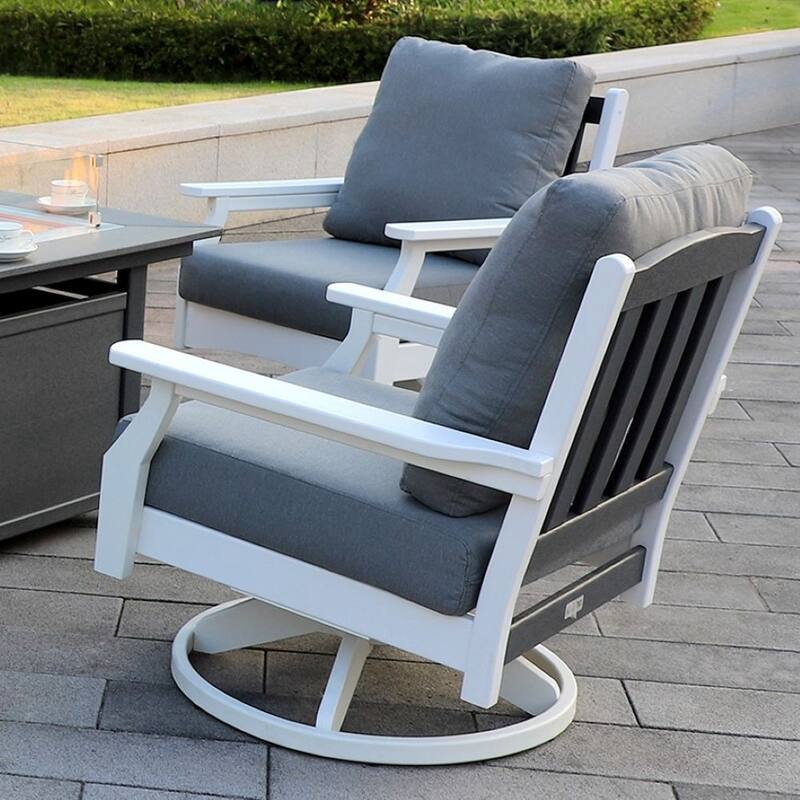 Aspen Rock/Swivel Deep Seating Chairs-White/Navy Cushion (Set of 2)
