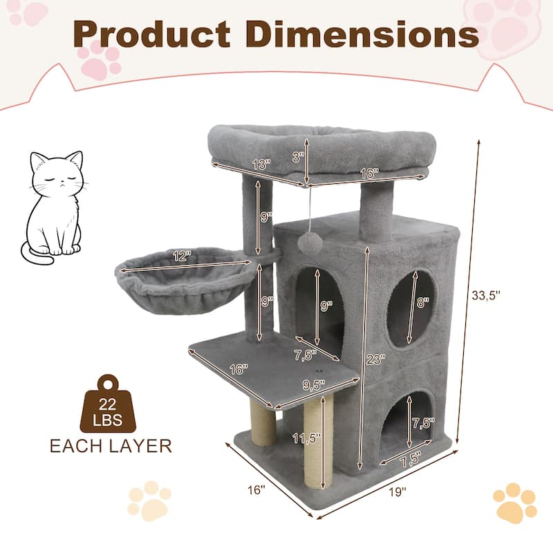 Gymax 33.5'' Cat Tree w/ 2-Tier Condo Padded Plush Top Perch Sisal
