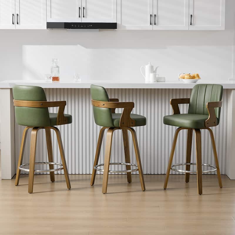 Upholstered Wood Swivel Counter Height Barstool with Arms - 37.8"H x 18.7"W x 19.29"D