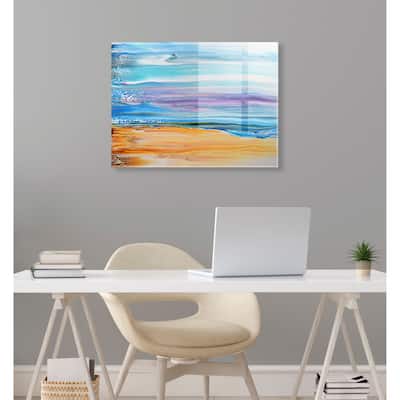 Kate and Laurel Sand and Surf Floating Acrylic Art by Xizhou Xie