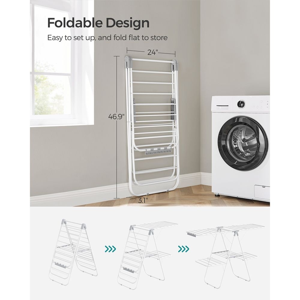 Clothes Drying Rack Foldable 2 Level Free Standing Laundry Stand
