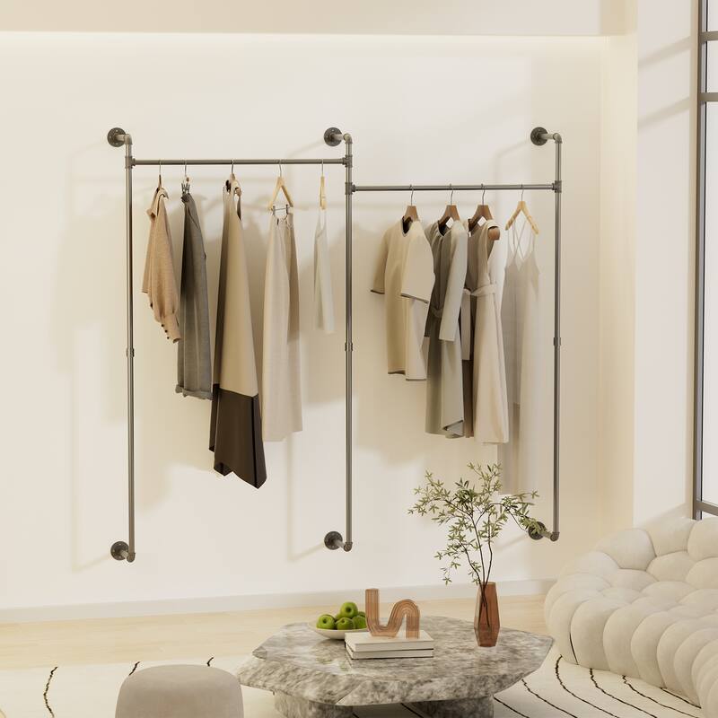 80.7'' Firm Pipe Clothes Rack Wall Mounted Clothes Hanging Rack Home