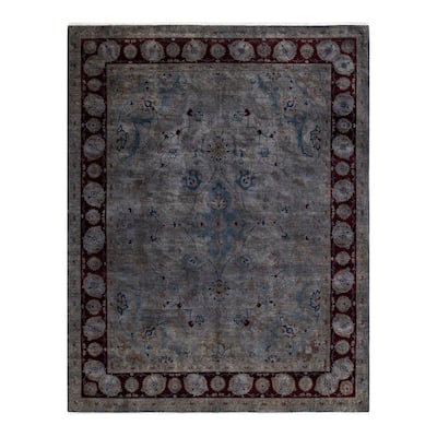 Overton Hand Knotted Wool Vintage Inspired Modern Contemporary Overdyed Gray Area Rug - 8' 1" x 10' 4"