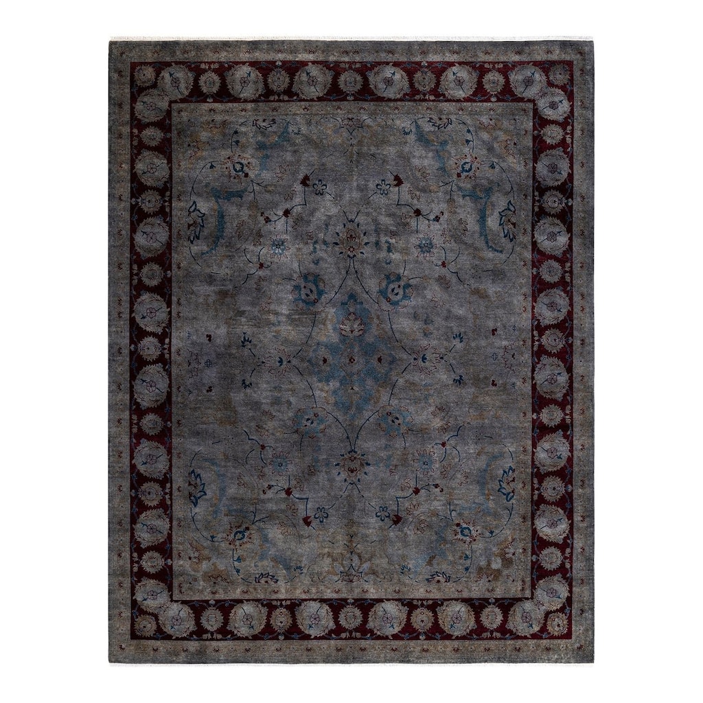 Overton Hand Knotted Wool Vintage Inspired Modern Contemporary Overdyed Gray Area Rug - 8' 1" x 10' 4"