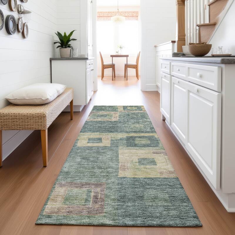 Premium Washable Super Soft Blocky Contemporary Mayfield Rug - Sage - 2'3" x 7'6"