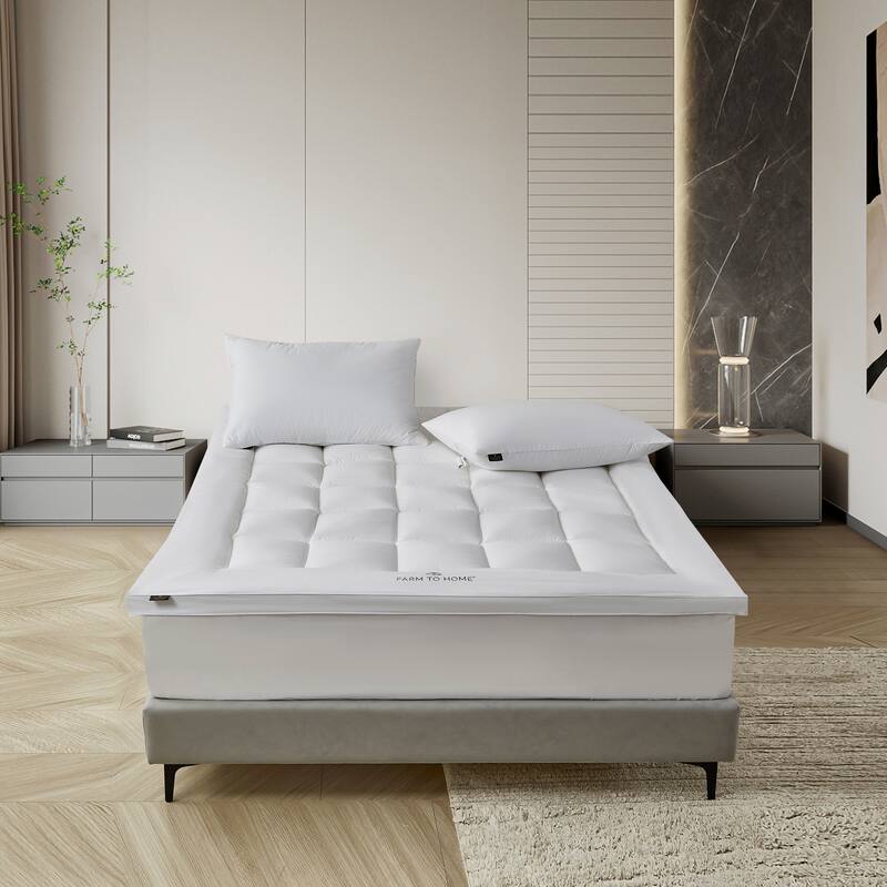 Farm To Home Organic Blended Cotton Gusseted Mattress Topper - White