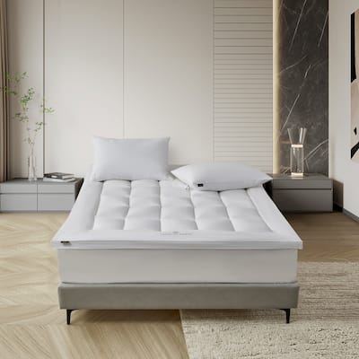 Farm To Home Organic Blended Cotton Gusseted Mattress Topper - White
