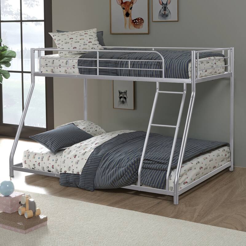 Twin Over Full Metal Bunk Bed Contemporary Style With Angled Ladder - White