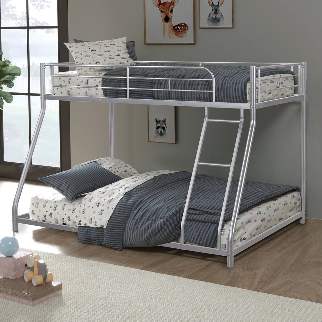 Twin Over Full Metal Bunk Bed Contemporary Style With Angled Ladder