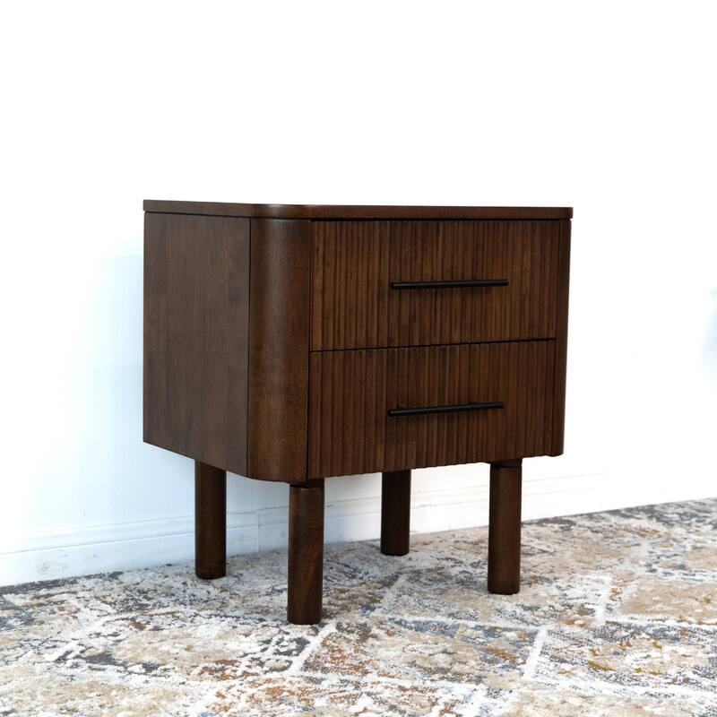 Ross Mid Century Modern Walnut Nightstand Bed Side Table with 2 Drawers