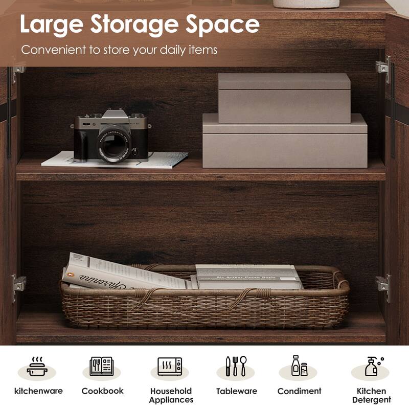 Modern Sideboard with Adjustable Shelves, 4 in 1 Storage Cabinet with Glass Doors, Coffee Bar Cabinet for Living Room, Kitchen