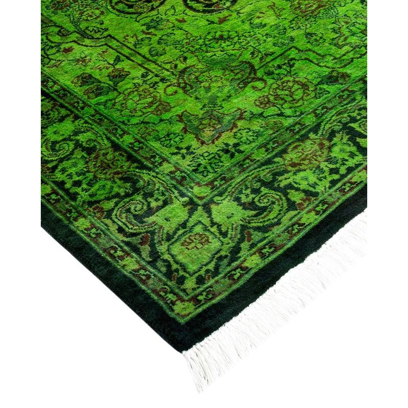 Overton Hand Knotted Wool Vintage Inspired Modern Contemporary Overdyed Green Area Rug - 3' 2" x 5' 4"