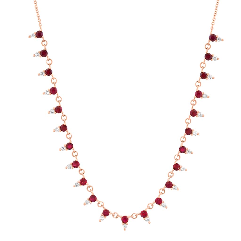 Effy 14k Rose Gold Diamond and Ruby Necklace