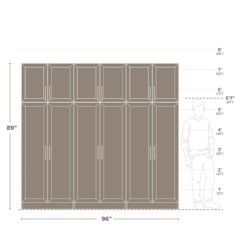 Prepac Elite 6 Piece Storage Cabinet Set with Panel Doors 16.75" D x 96" W x 89" H - 96 in W x 89 in H x 16.75 in D