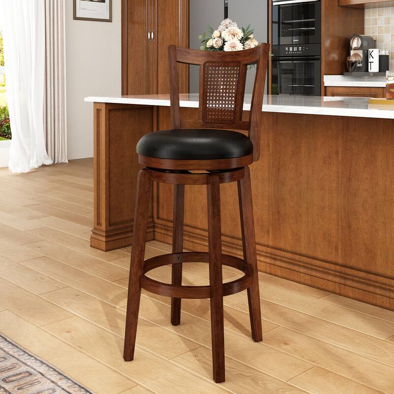 26"/30" Counter Height Bar Stools, Kitchen Wooden Swivel Bar Chairs with Back - Single - 30''Dark Walnut & Black