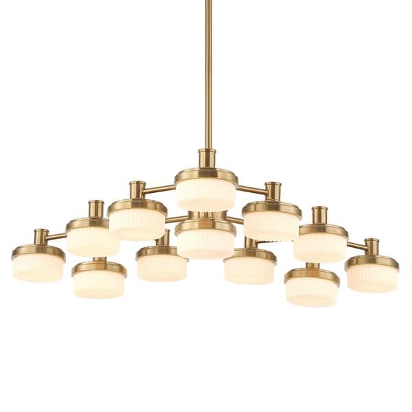 slide 2 of 14, Uttermost Wedge 12 Lt LED Brass Chandelier - 40.625"W x 40.625"D x 7.25"H