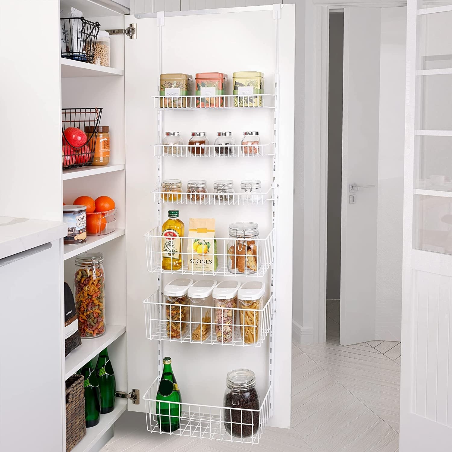 https://ak1.ostkcdn.com/images/products/is/images/direct/2a07e8b88457ac11574a22b8f87a35bf53919671/Over-the-Door-Pantry-Organizer-Rack-with-6-Adjustable-Steel-Shelves-%2C-White.jpg