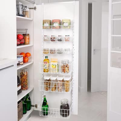 Over the Door Pantry Organizer Rack with 6 Adjustable Steel Shelves , White
