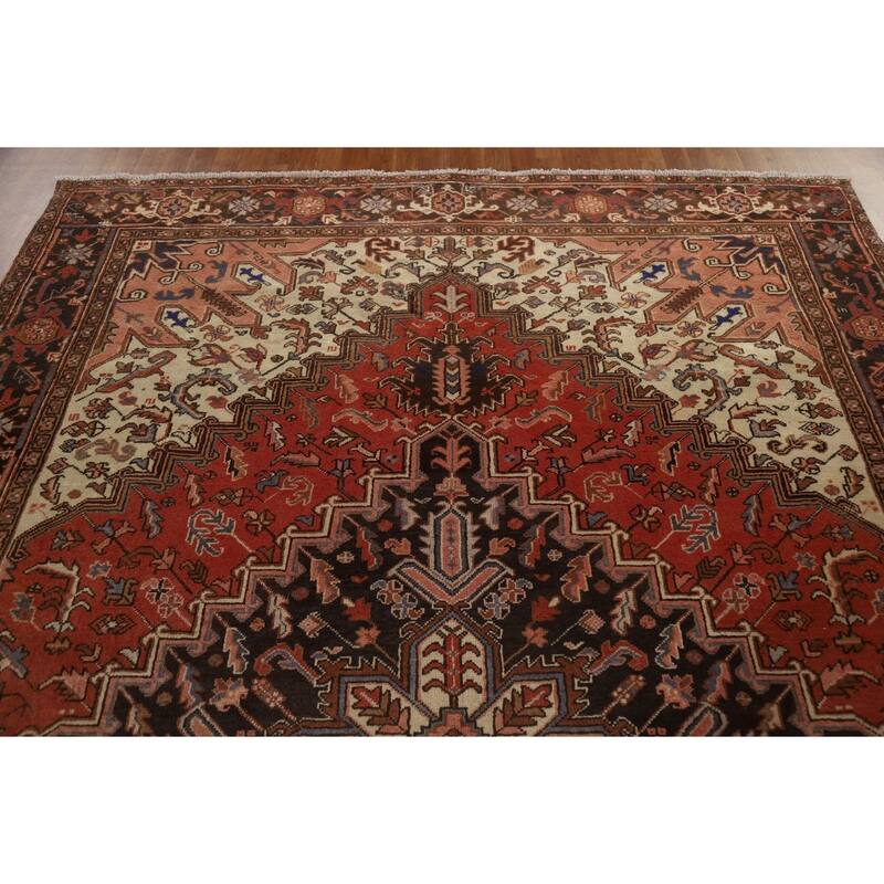 Traditional Geometric Heriz Persian Area Rug Hand-knotted Wool Carpet - 8'0" x 11'1"