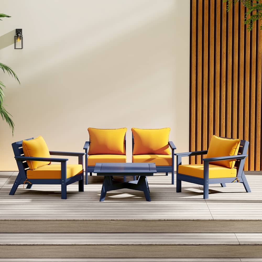 Birchwood All Weather HDPE Outdoor Patio Navy Blue Deep Seating Conversation Set (5-Piece Set)