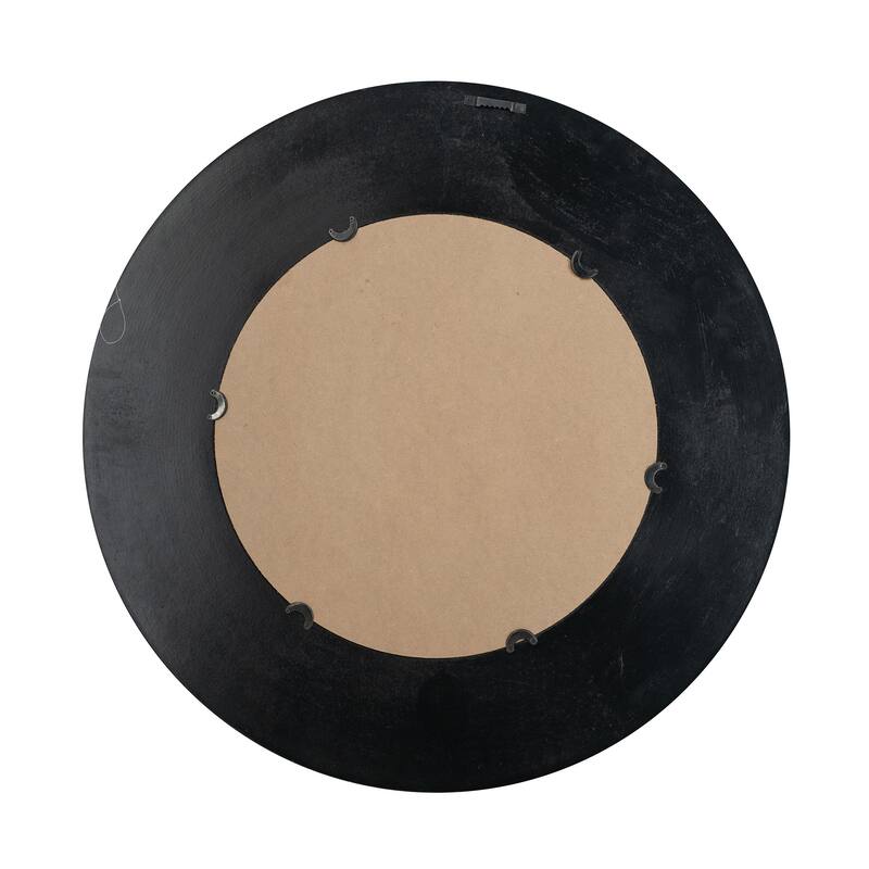 Round Gold And Black Wooden Woven Texture Accent Mirror - Gold+Black
