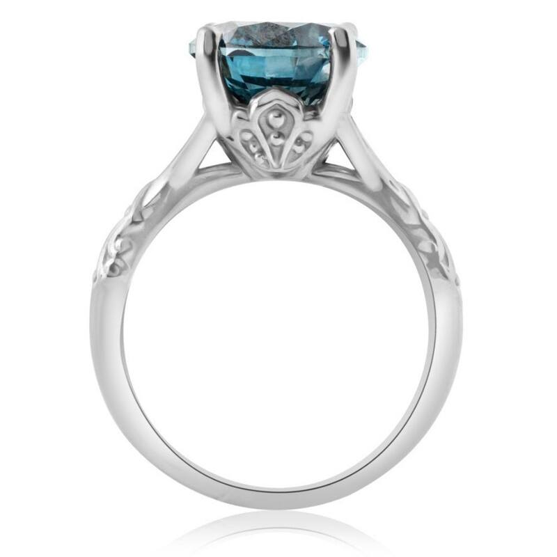 VS 3Ct Blue Diamond Solitaire Vintage Engagement Ring Lab Grown in White Gold