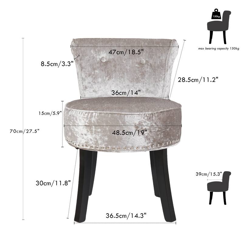 Thick Padded Makeup Vanity Stool Chair with Low Back