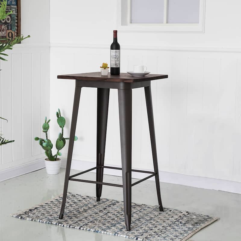 Carbon Loft Greenwood Industrial Metal Pub/Bar Table With Elm Top - Brown