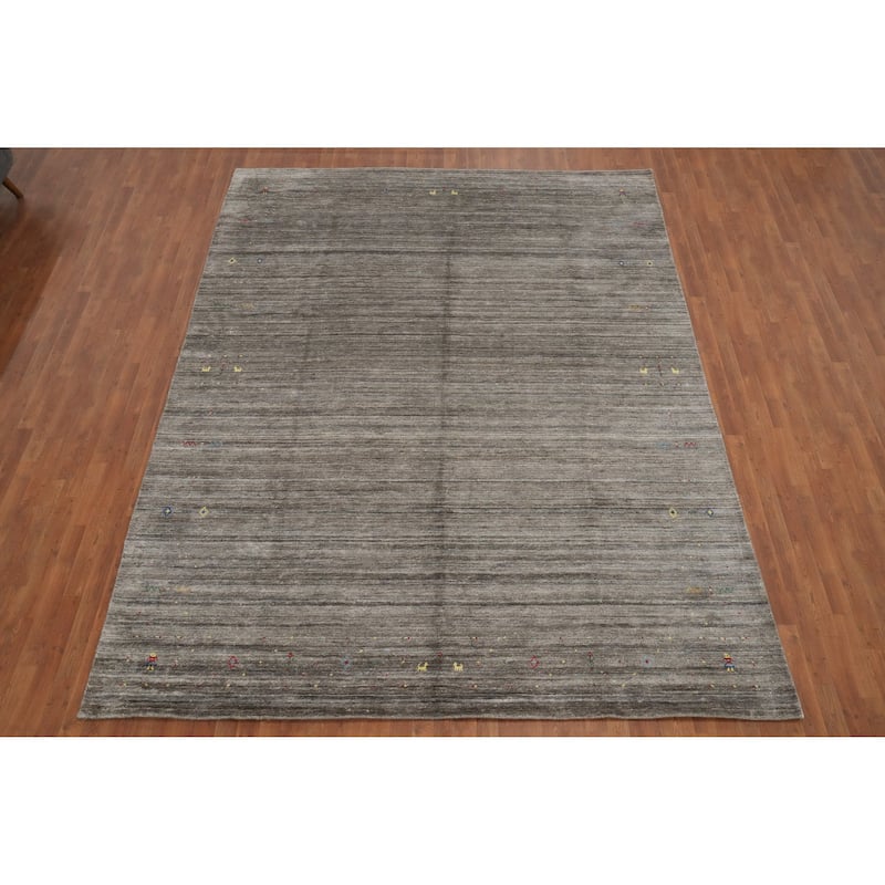 Hand Knotted Oriental Viscose Silk Carpet Tribal Animal Pictorial Greys & Charcoal Gabbeh Area Rug - 11' 11'' X 9' 1''